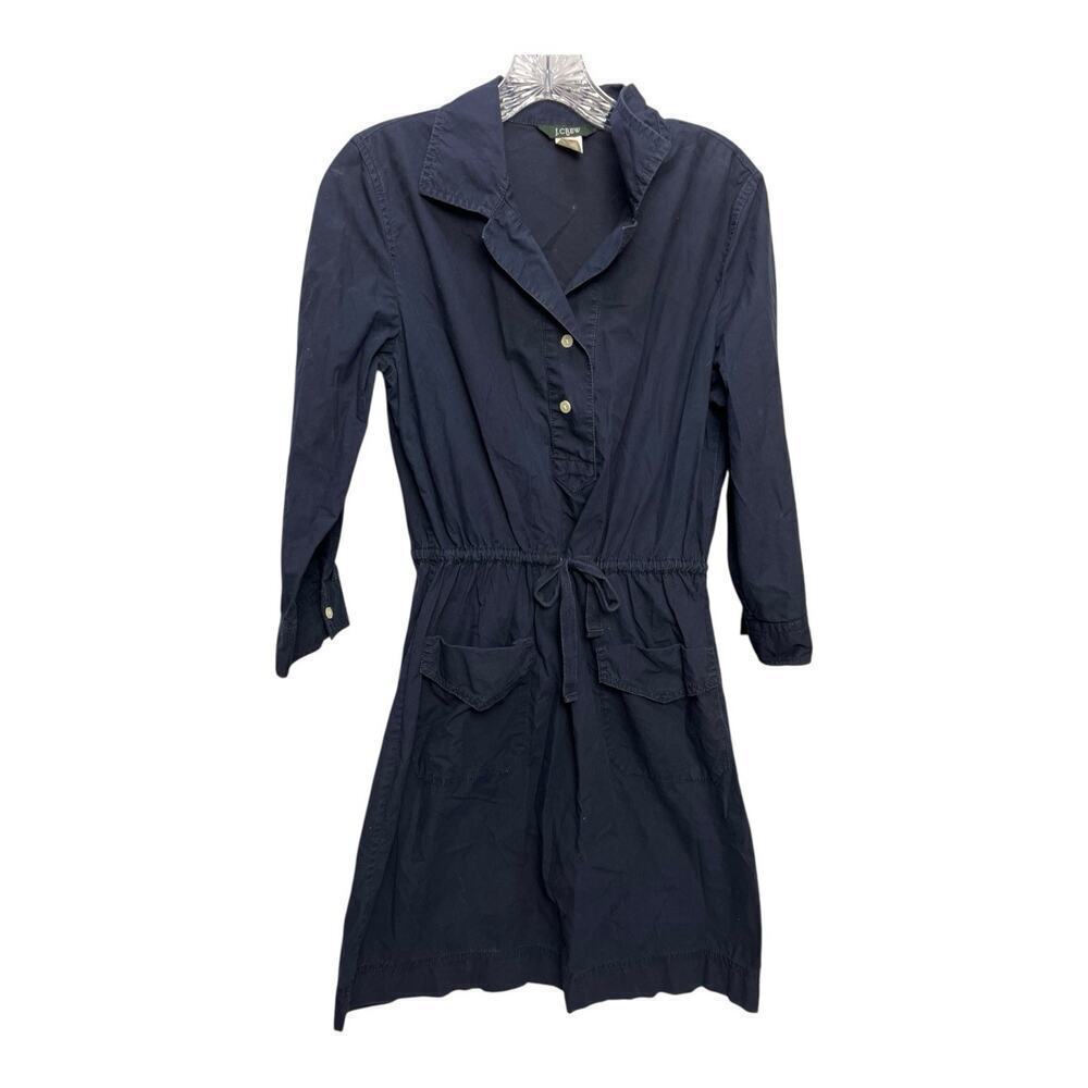 J.Crew Chino Dress 10 Navy Button Front Long Sleeve Classic Preppy